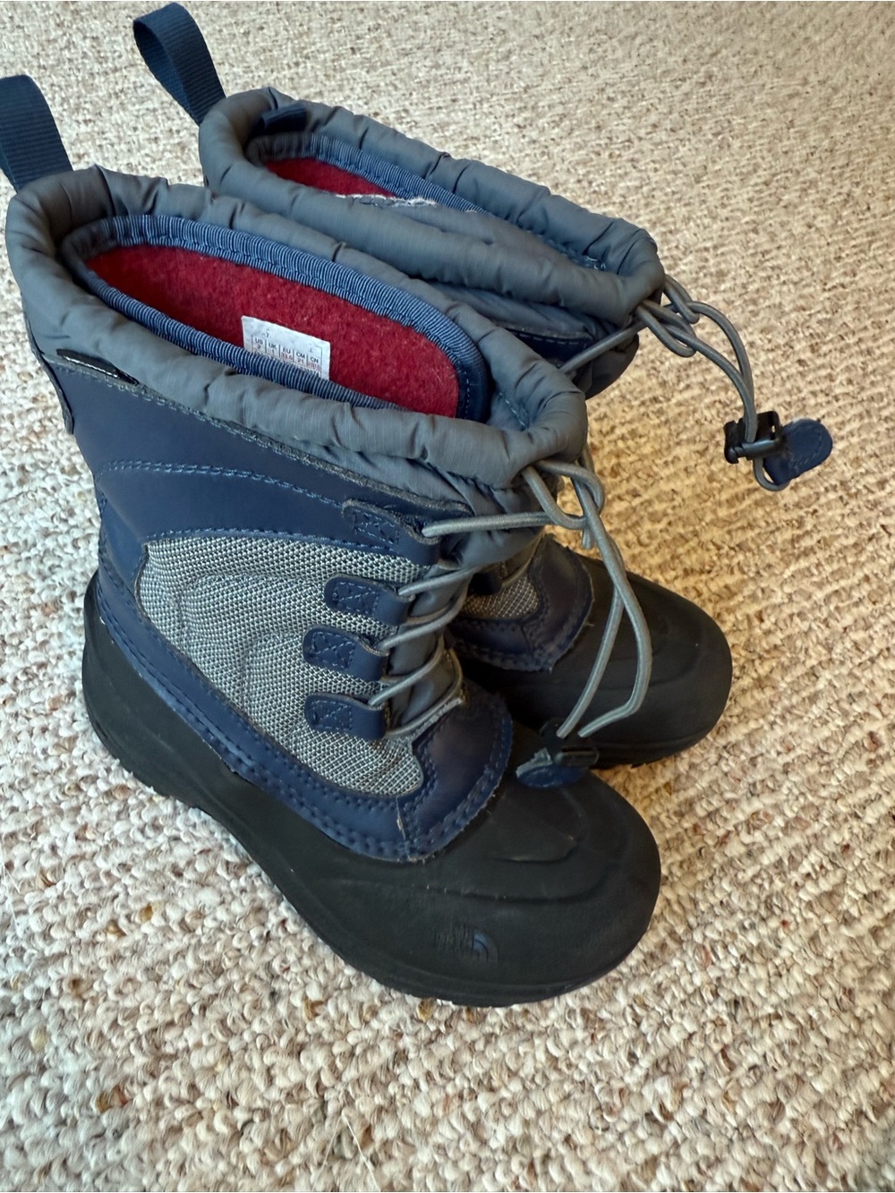The North Face Navy and Red Kids Winter Boots